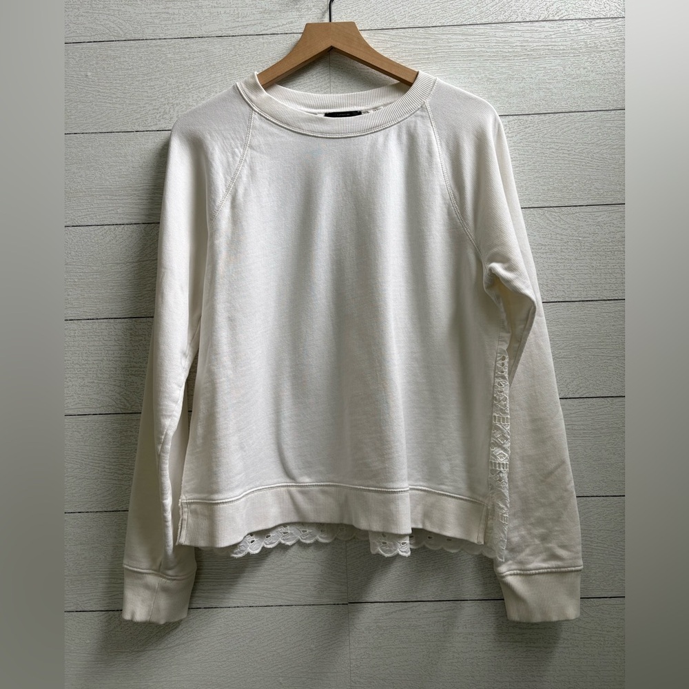 J. Crew White Eyelet Back Sweatshirt Medium Cotton Lace Embroidered - Picture 5 of 10